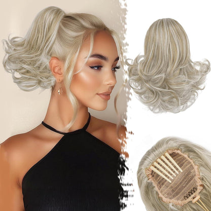 Damen Clip in Pferdeschwanz Haarverlängerung Blond Grau