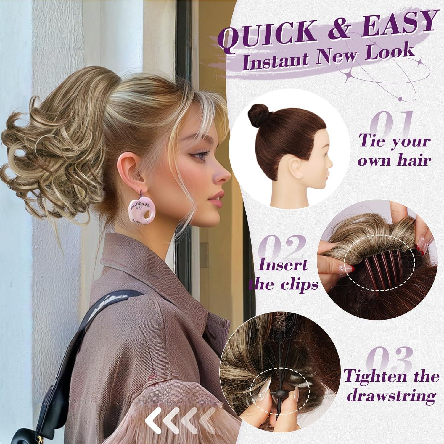 25cm BARSDAR Comb Clip in Pferdeschwanz Haarverlängerung Blond Mix Graue