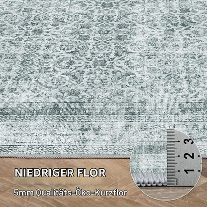 Vintage Teppich Grau Rechteckig 200x290cm – Waschbar & Rutschfest