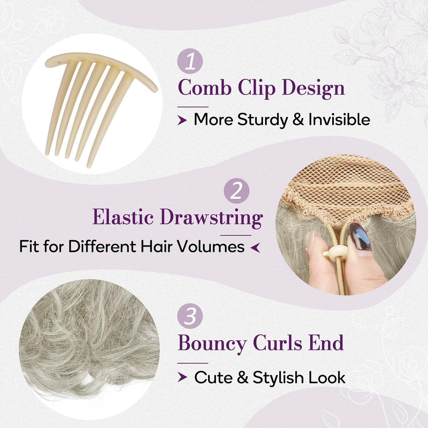 Lockige Graue Ponytail Extensions 25cm Comb Clip in Pferdeschwanz