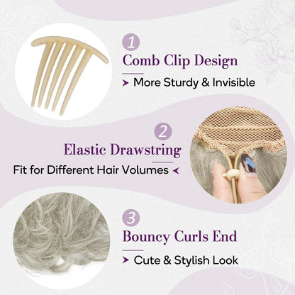 Lockige Graue Ponytail Extensions 25cm Comb Clip in Pferdeschwanz