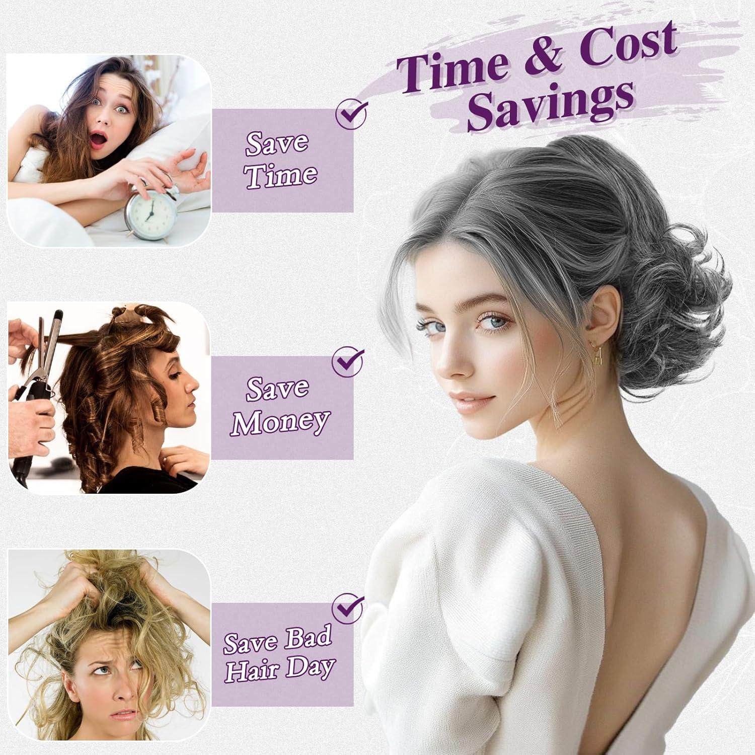 Kurze Graue Lockige Ponytail Extensions 25cm Synthetisch Clip in Pferdeschwanz - Silber Graue