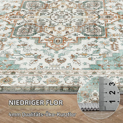 Vintage Teppich Waschbar 200x290cm Hellgrün