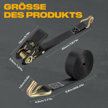 Spanngurte 6m mit Ratsche – 2er Set, 800kg, TÜV/GS
