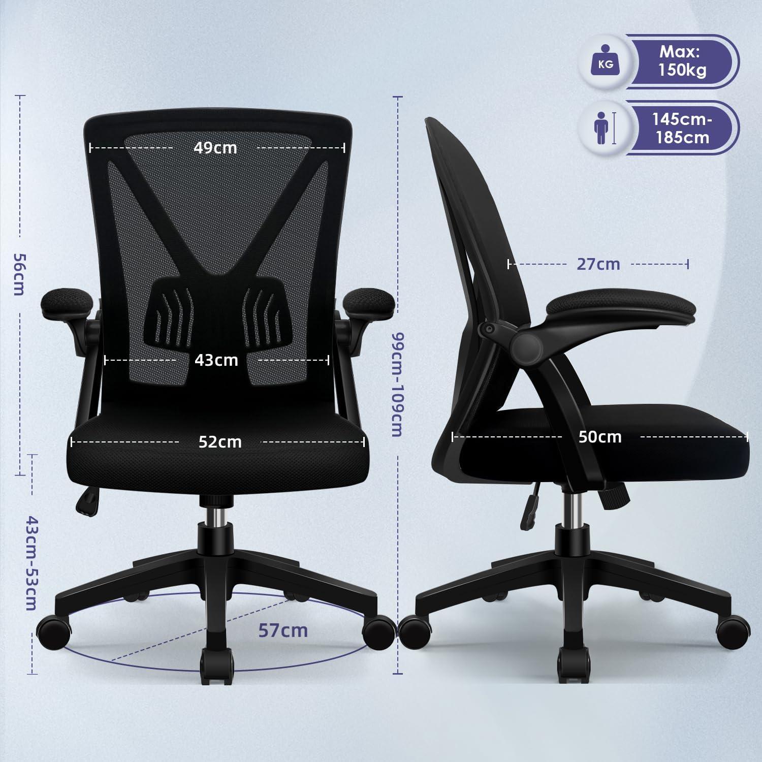 Ergonomischer Bürostuhl mit Lendenstütze, Schwarz 150 kg