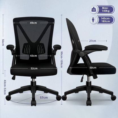 Ergonomischer Bürostuhl mit Lendenstütze, Schwarz 150 kg