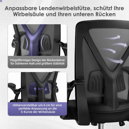 Ergonomischer Bürostuhl mit Einstellbarer Lendenstütze, Schwarz