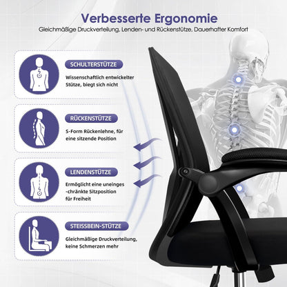Ergonomischer Bürostuhl Schwarz Lendenstütze Drehstuhl 150kg