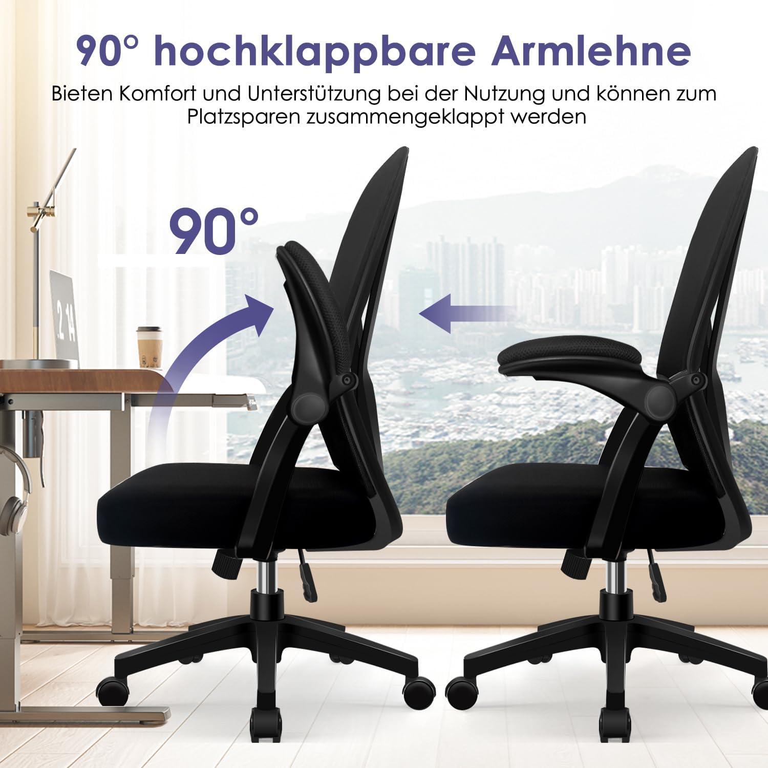 Ergonomischer Bürostuhl mit Einstellbarer Lendenstütze, Schwarz