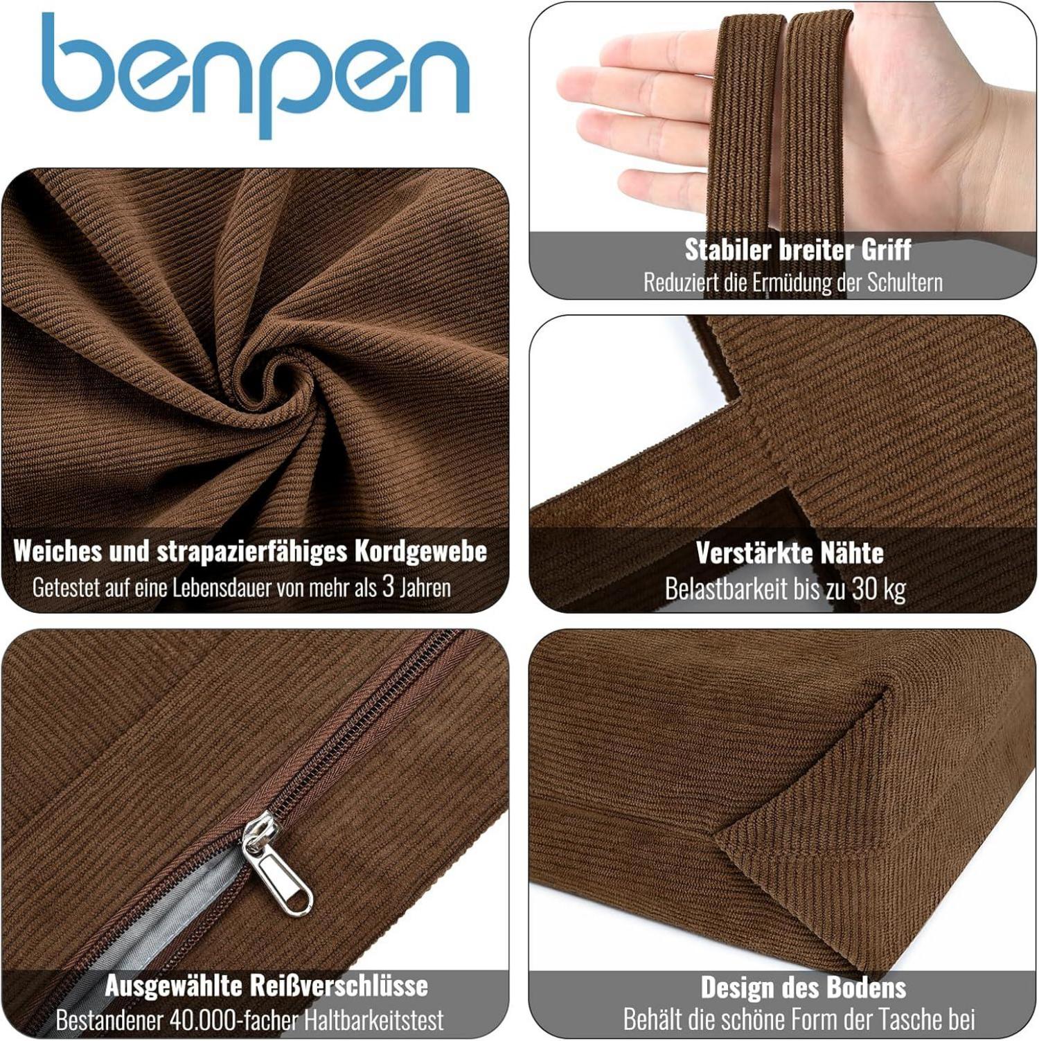 Große Cord Tasche Damen mit Reißverschluss - Vielseitige Handtasche & Shopper