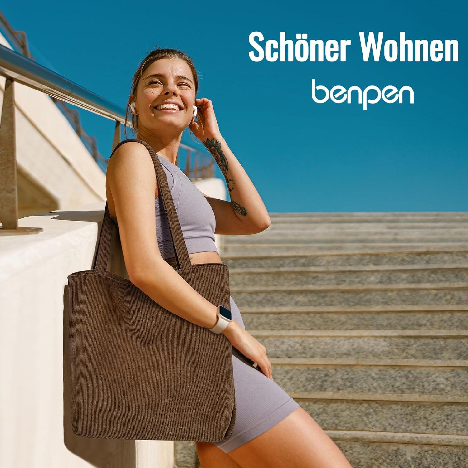 Damen Cord Handtasche Groß Shopper Umhängetasche Tote Bag mit Reißverschluss