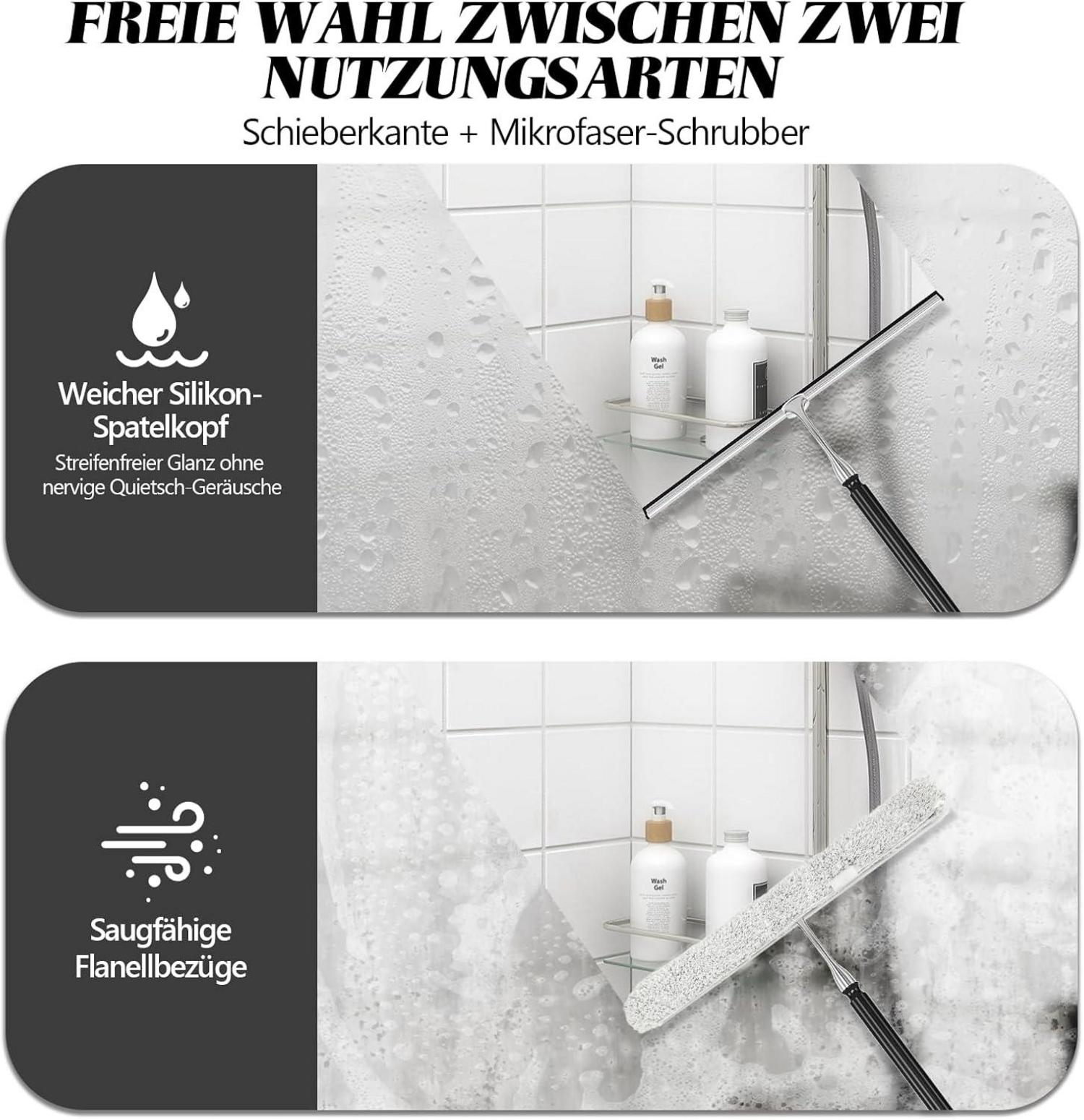 Duschabzieher Langstielig Teleskopstange Schwarz Fensterputzer
