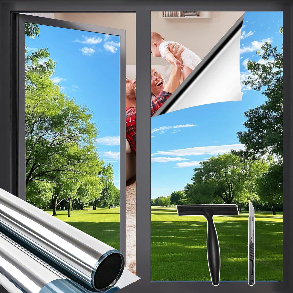 Spiegelfolie Fensterfolie 90x400cm – Sichtschutz & UV-Schutz