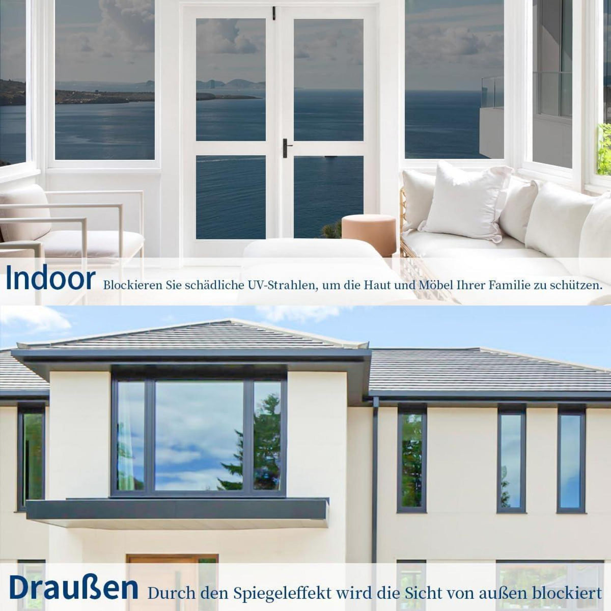 Spiegelfolie Fensterfolie 90x400cm – Sichtschutz & UV-Schutz