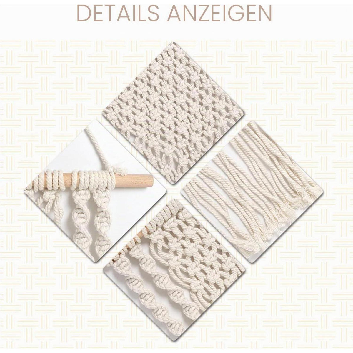 Makramee Wandregal Boho Doppelschicht 30x75cm Naturholz Baumwolle