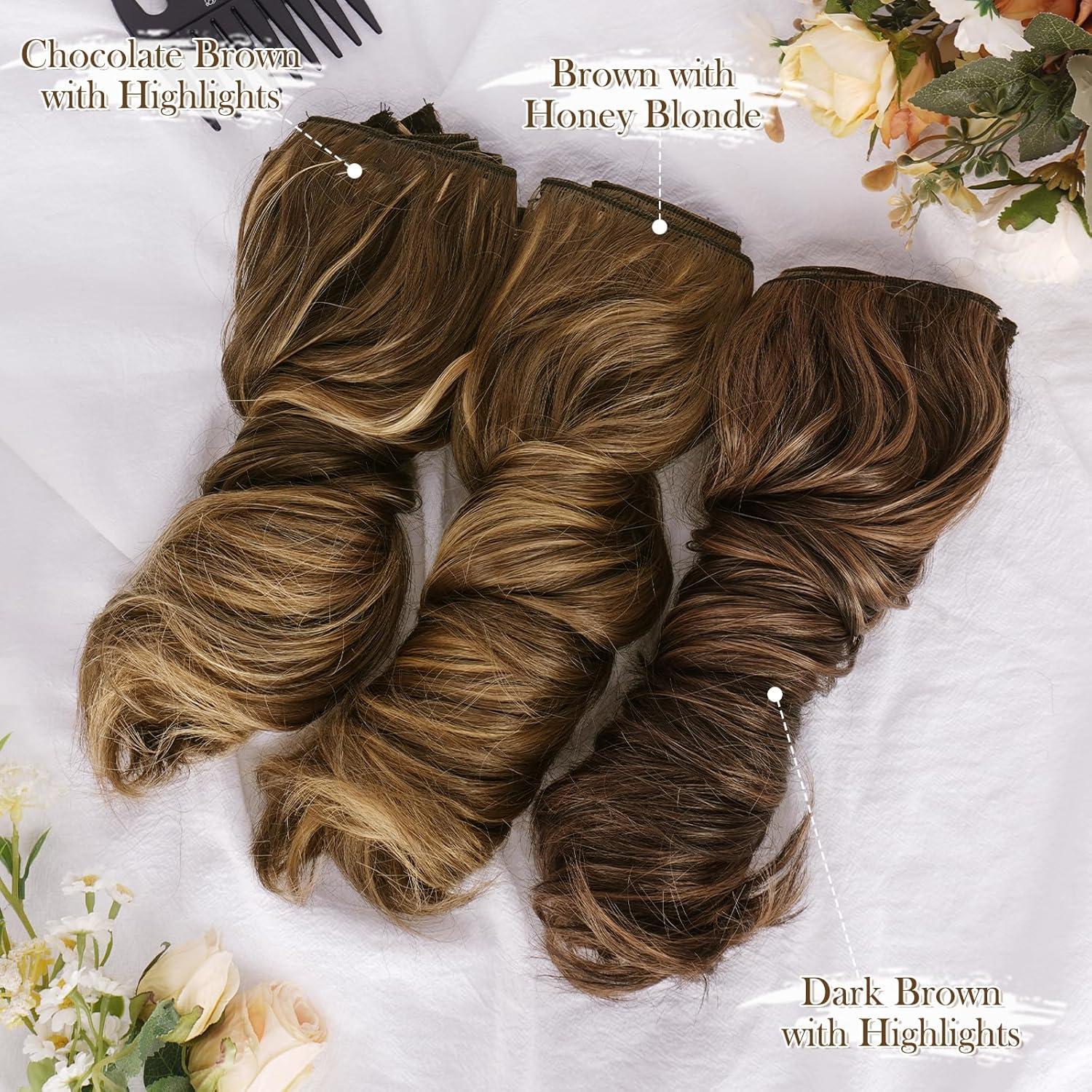 Clip in Extensions 30cm Schokobraun Highlights Haarverlängerung 6PCs