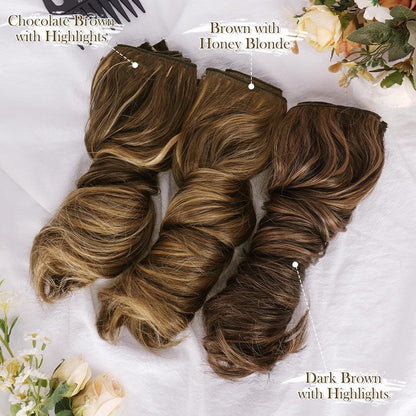 Clip in Extensions 30cm Schokobraun Highlights Haarverlängerung 6PCs