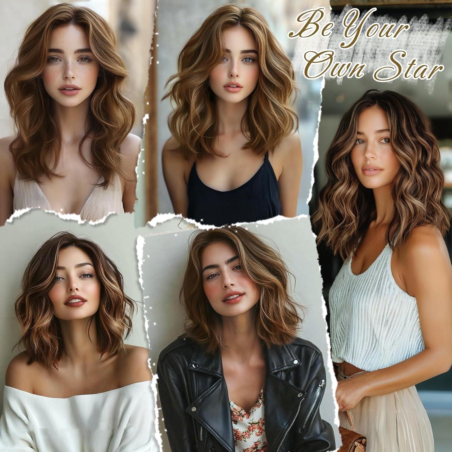 Clip in Extensions 30cm Wellige Highlights Haarverlängerung Schokolade Braun