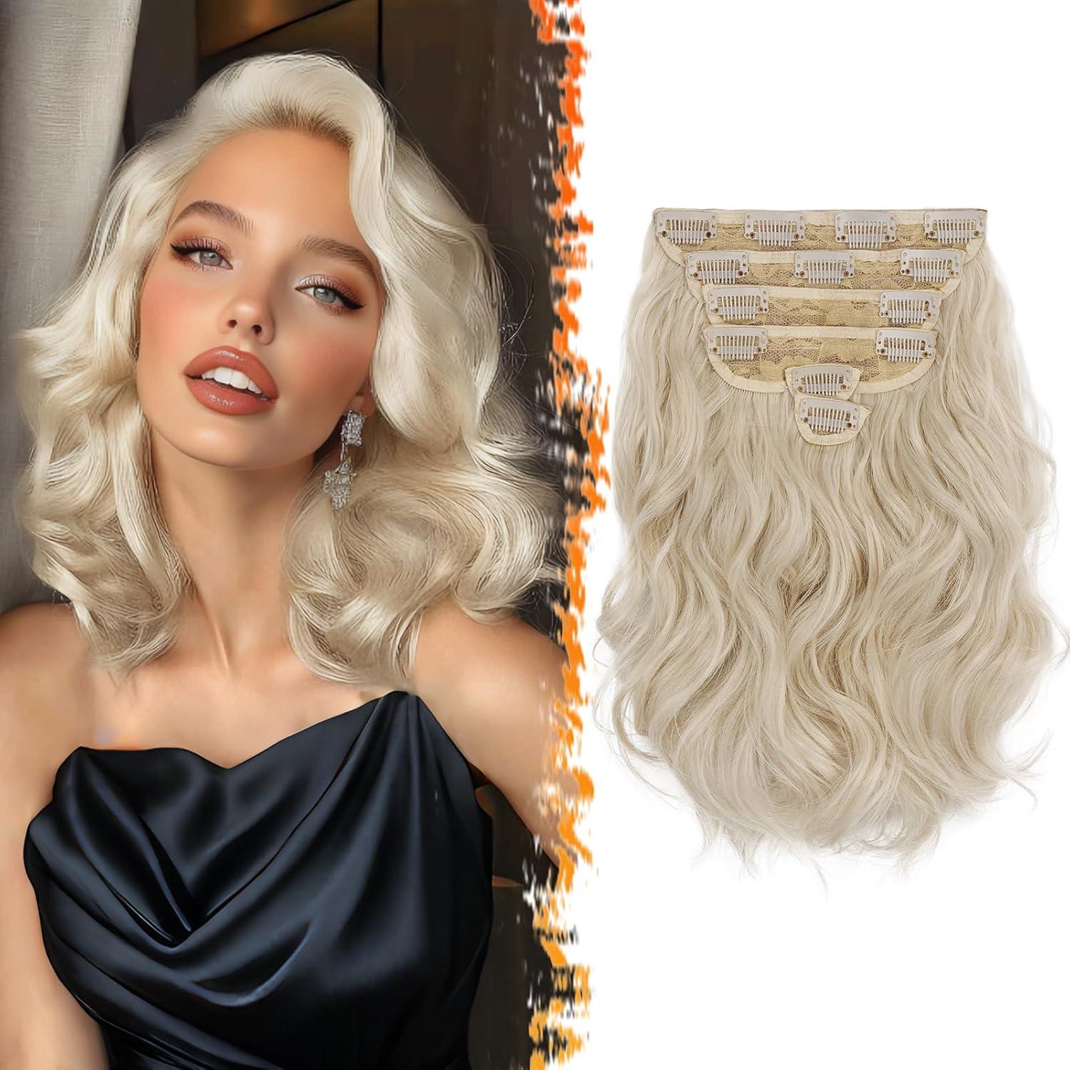 Clip in Extensions Welliges Haarteil 30cm 6PCs Blond Platin