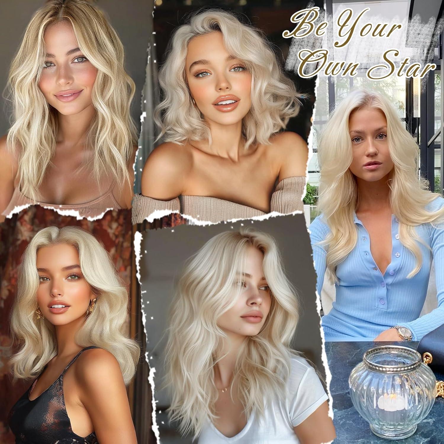 Kurze Wellige Blond Clip-in Extensions 30cm 6PCs Dickes Haarteil - Platin Blond