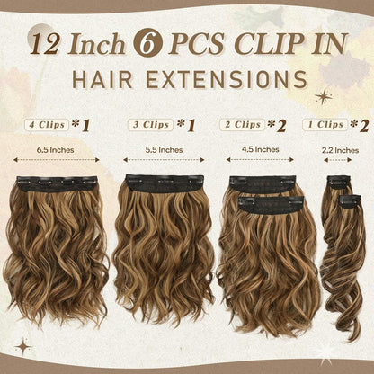Clip in Extensions 30cm Braun Honig Blond 6PCs