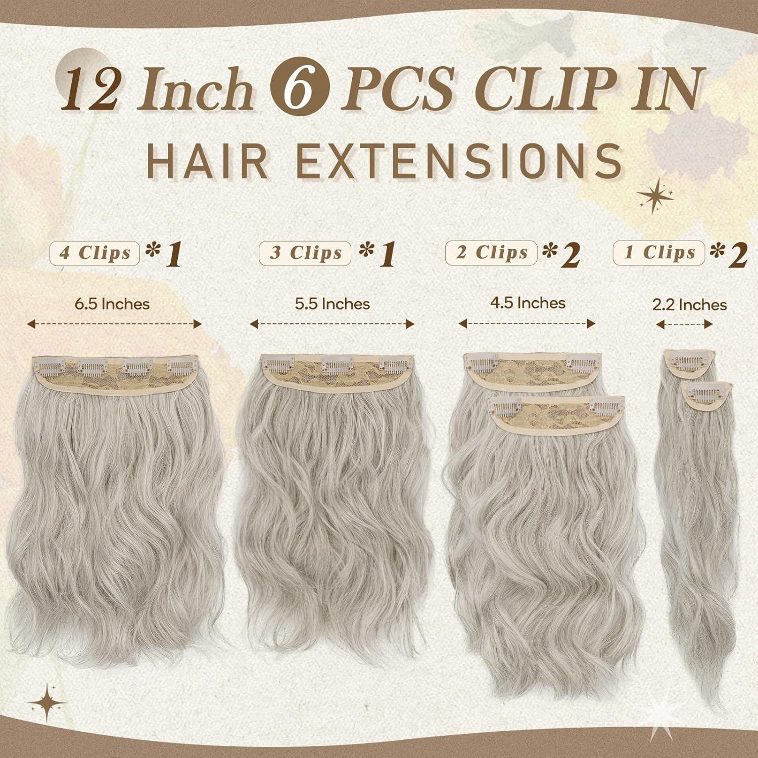 Kurze Wellige Clip-in Extensions 30cm 6PCs Grau