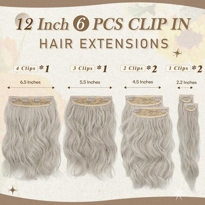 Kurze Wellige Clip-in Extensions 30cm 6PCs Grau