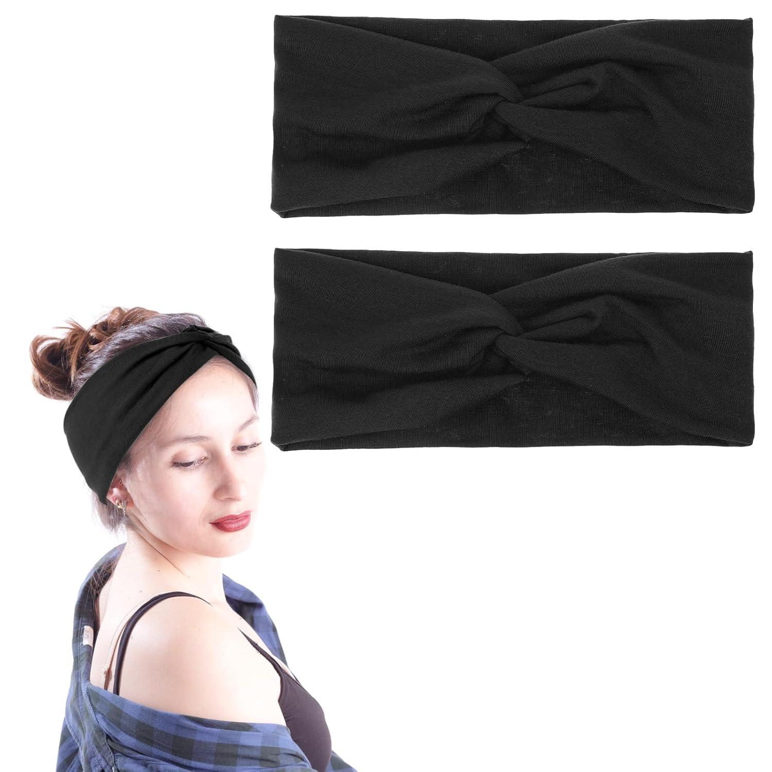 2er Set Schwarze Stirnbänder Damen - Breite Verdrehte Haarbänder