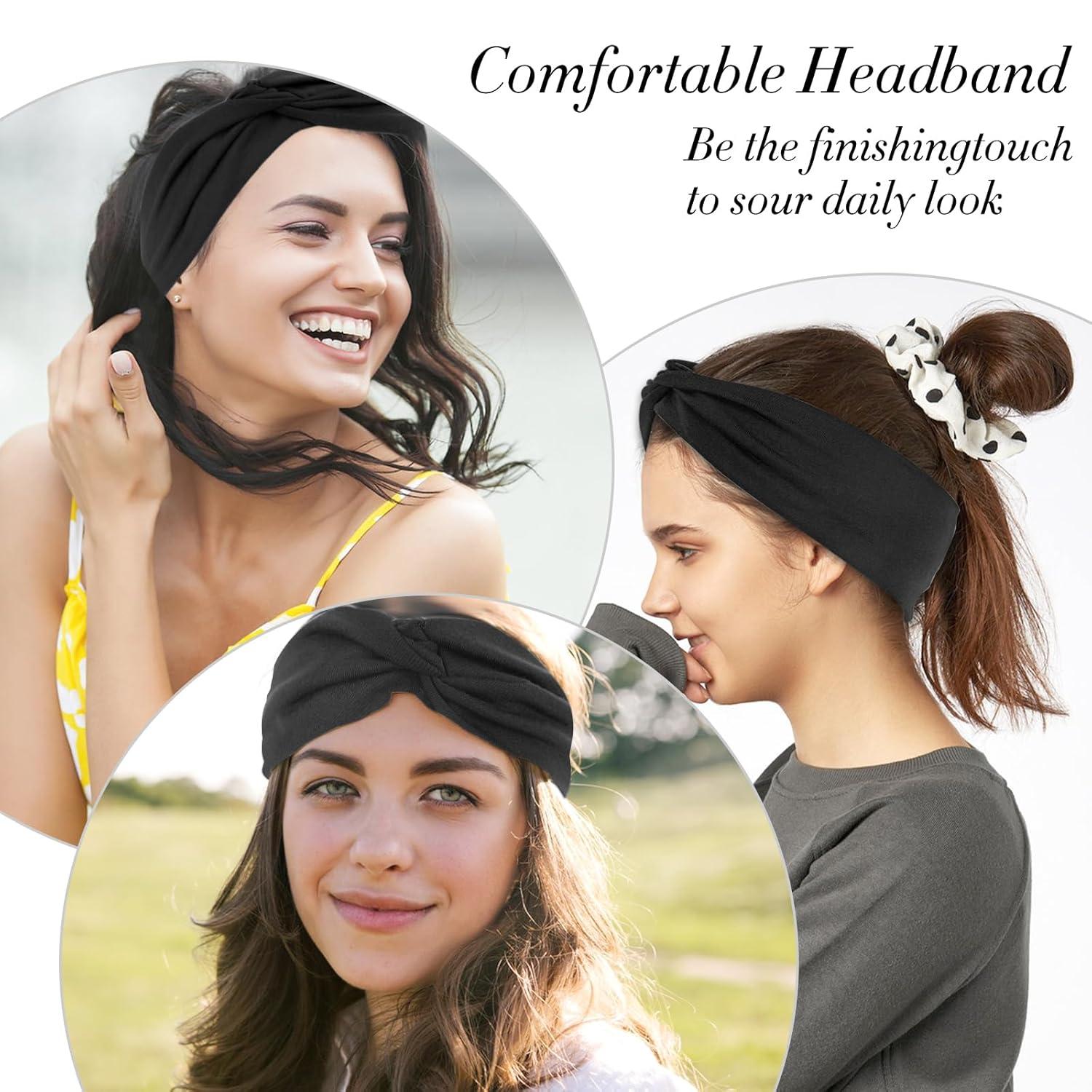 2er Pack Schwarze Breite Elastische Stirnbänder Damen Yoga Haaraccessoires