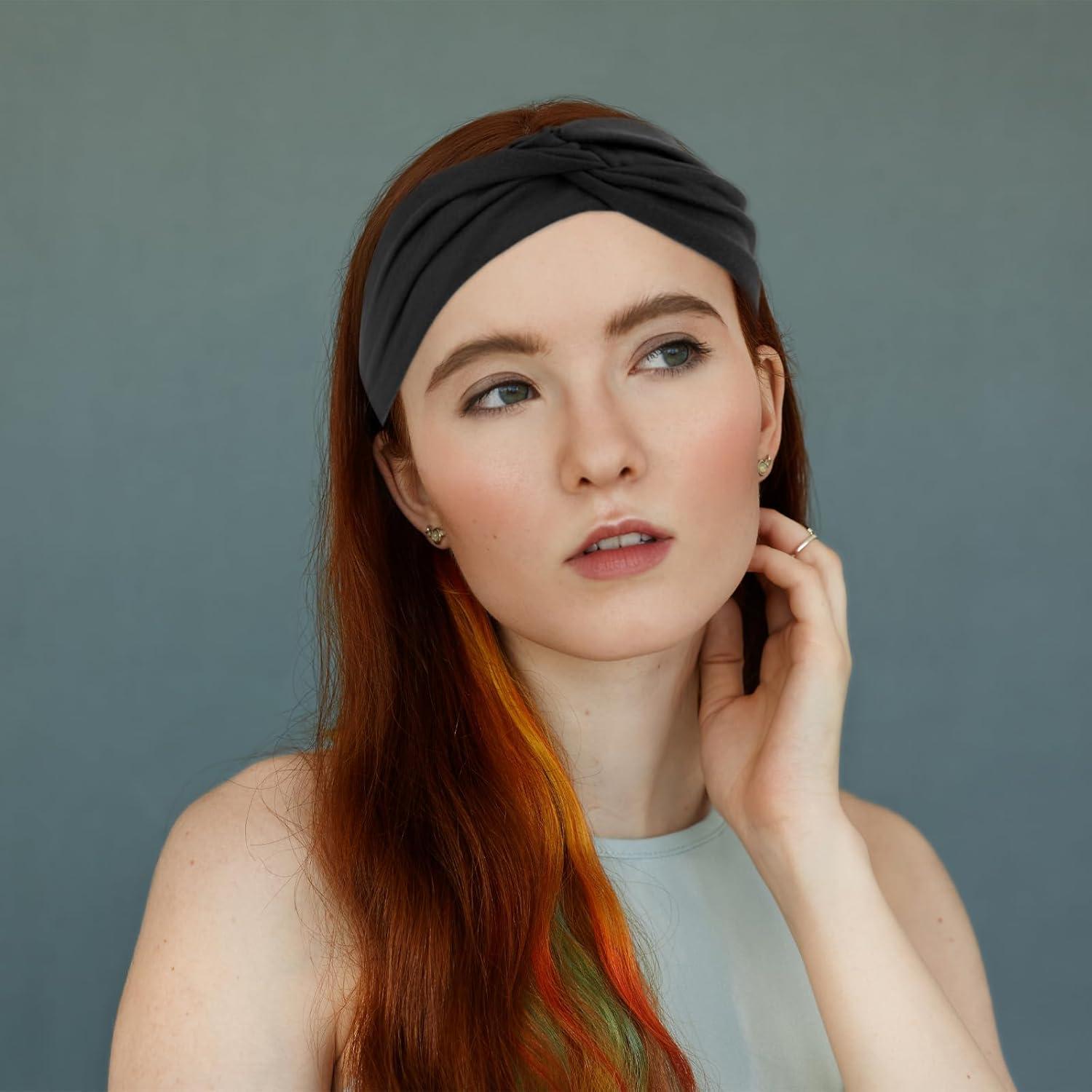 2er Pack Schwarze Sport Stirnbänder Turban Haarband Yoga Haaraccessoires
