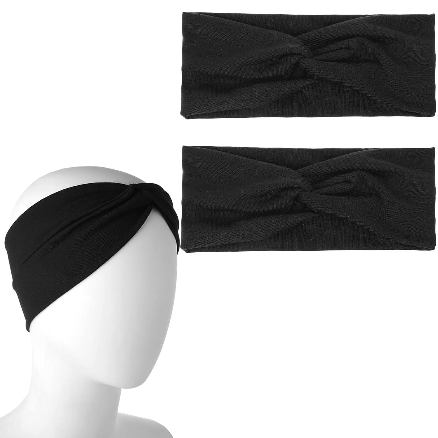 2er Pack Schwarze Sport Stirnbänder Turban Haarband Yoga Haaraccessoires