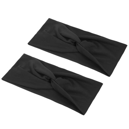 2er Pack Schwarze Breite Elastische Stirnbänder Damen Yoga Haaraccessoires