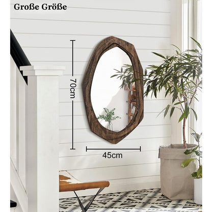 Asymmetrischer Wandspiegel mit Holzrahmen – 70x45 cm Retro Braun