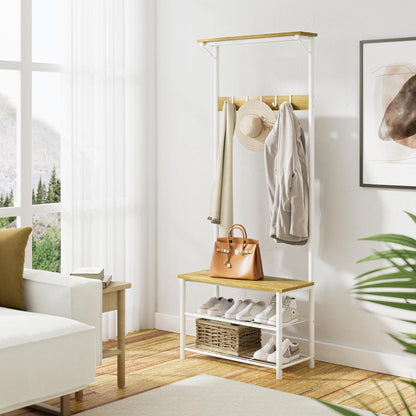 Holz Garderobenständer mit Sitzbank & Schuhregal Weiß