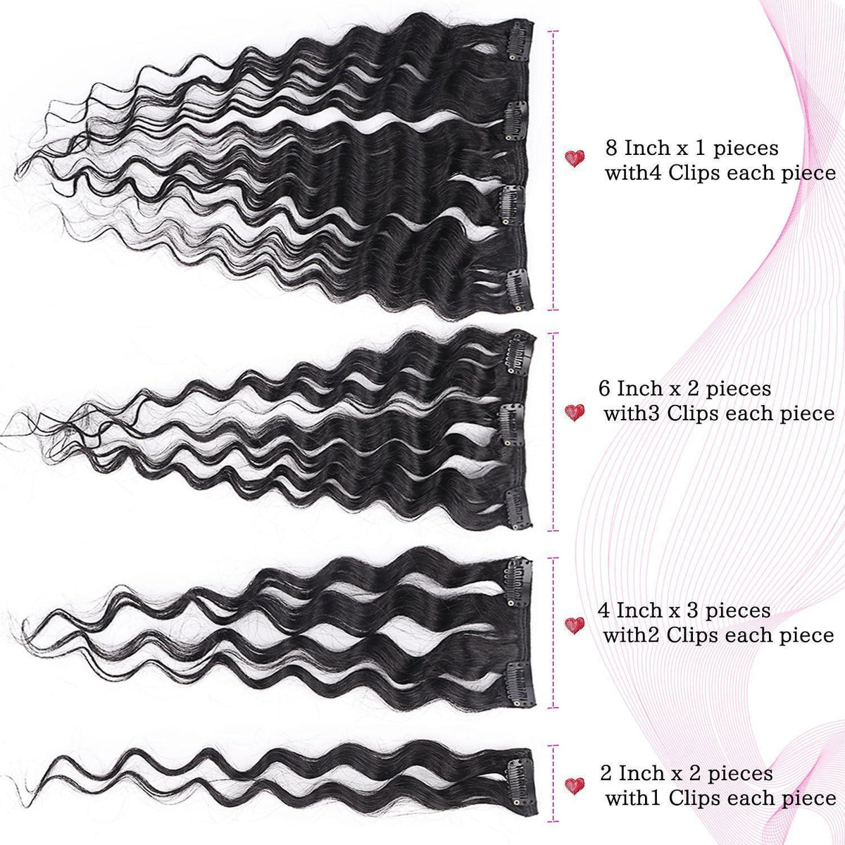 Deep Curly Echthaar Clip-Ins 55cm – Natürliches Schwarz