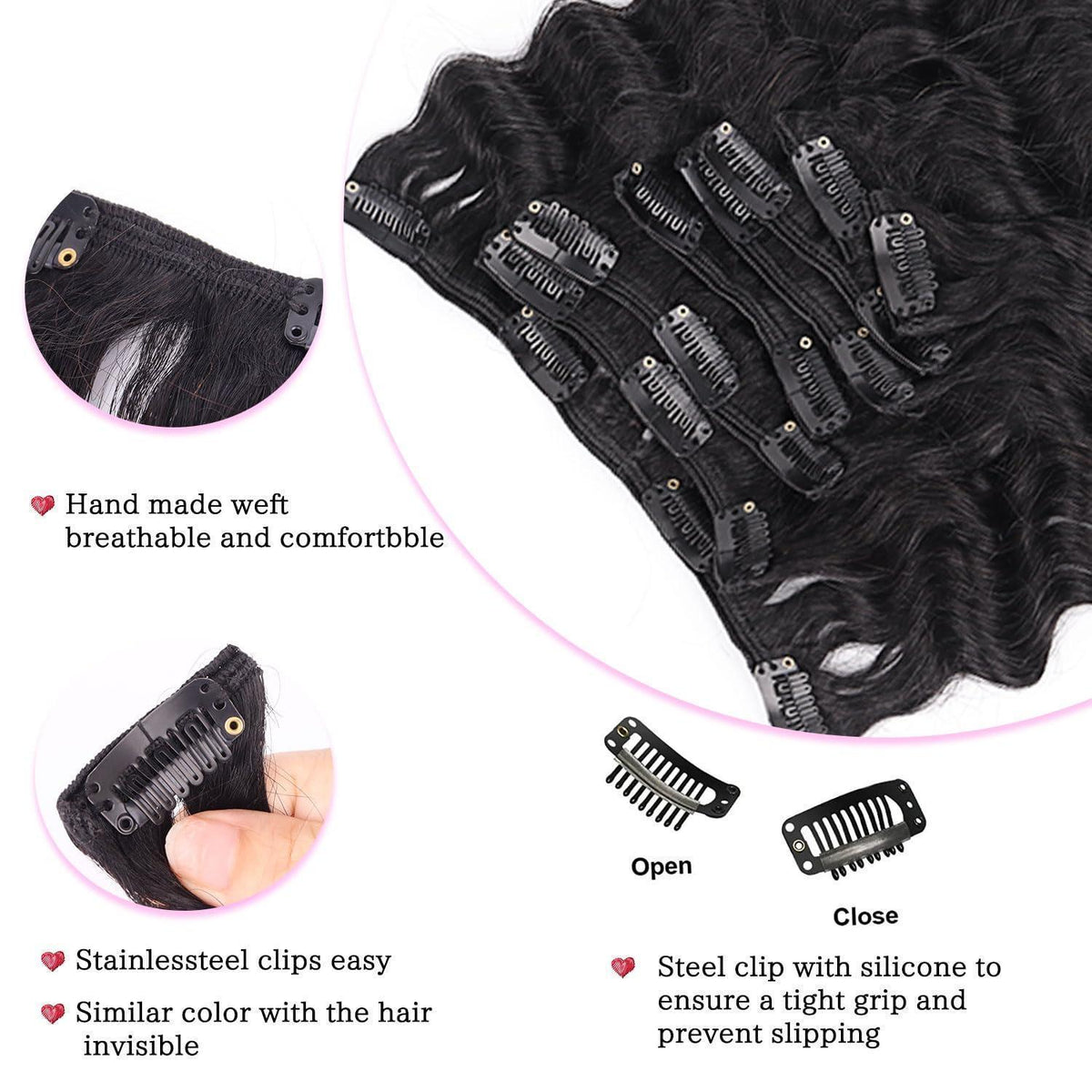 Deep Curly Echthaar Clip-Ins 55cm – Natürliches Schwarz