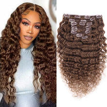 Deep Curly Echthaar Clip-Ins Dunkelbraun 50cm Haarverlängerung