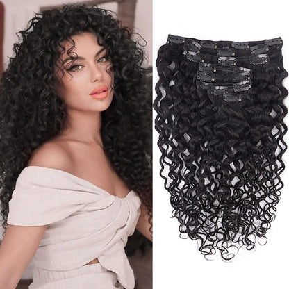 Kinky Curly Clip-in Haarverlängerung Echthaar 55cm Schwarz