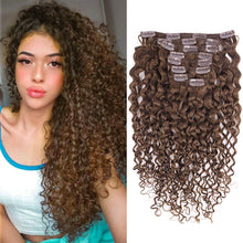 Kinky Curly Clip-in Haarverlängerung Echthaar Dunkelbraun 45cm