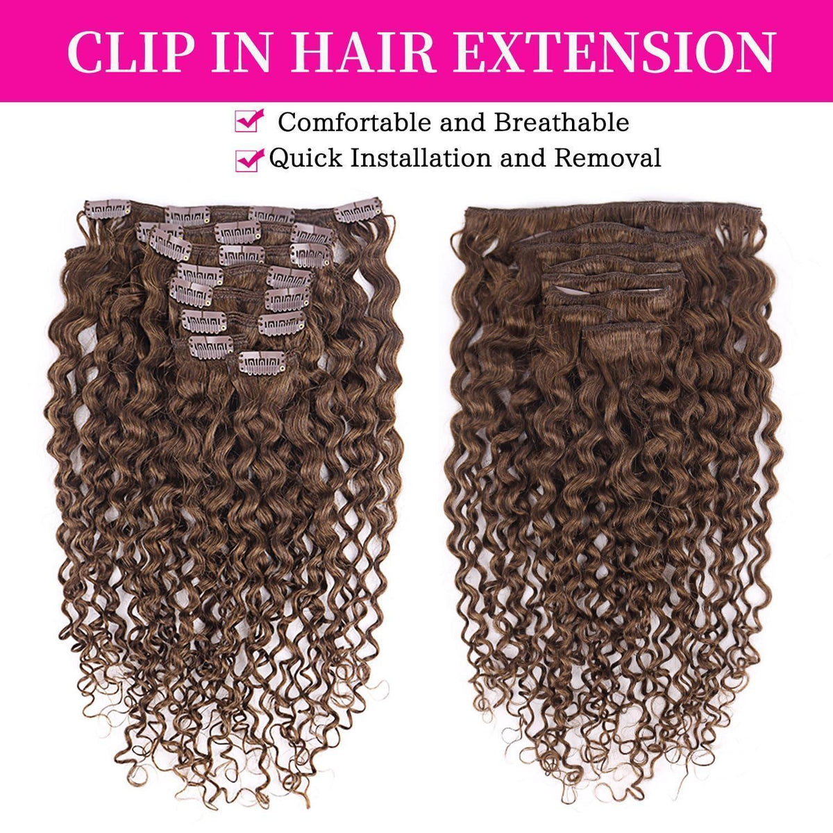 Kinky Curly Clip-in Haarverlängerung Echthaar Dunkelbraun 45cm