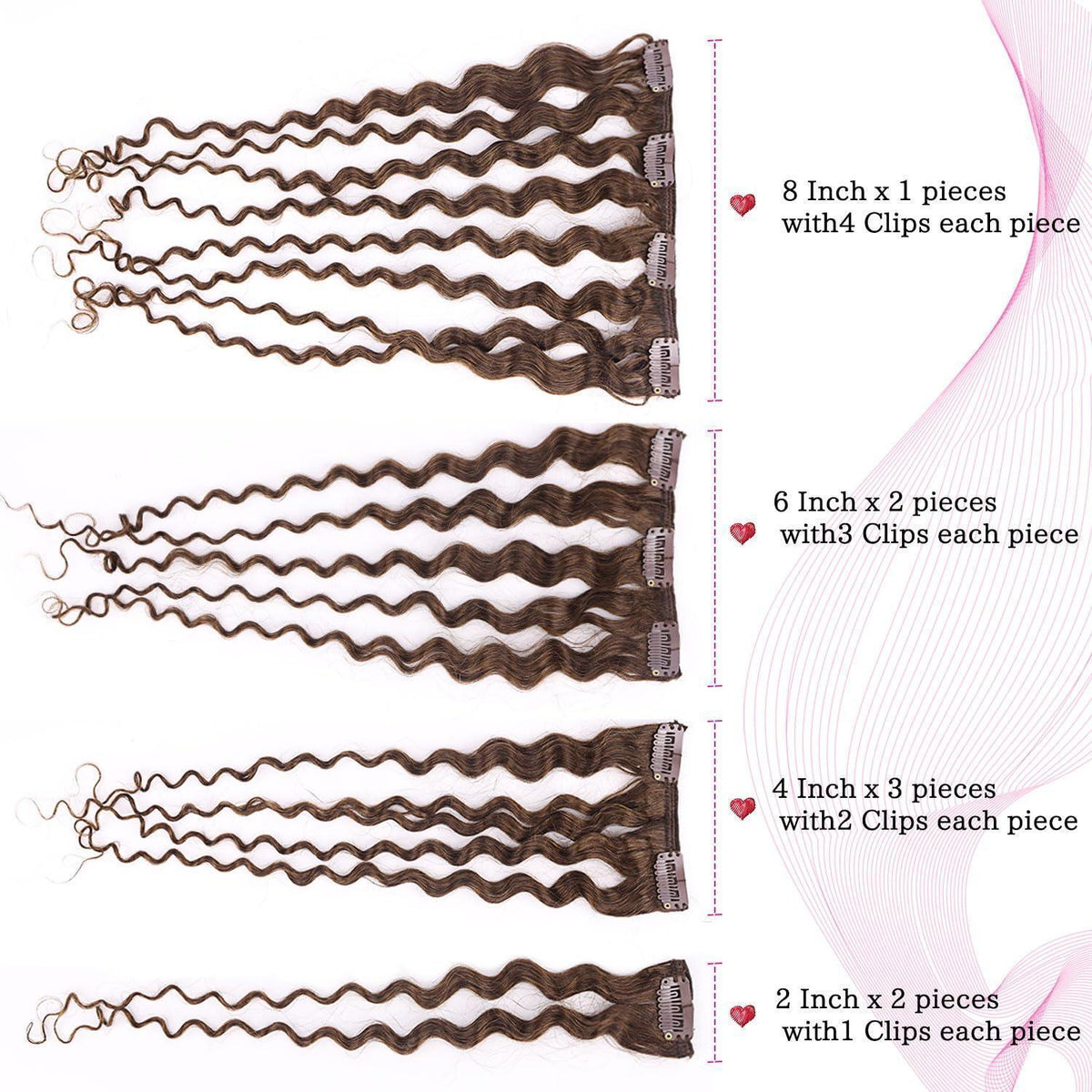 Kinky Curly Clip-in Haarverlängerung Echthaar Dunkelbraun 45cm