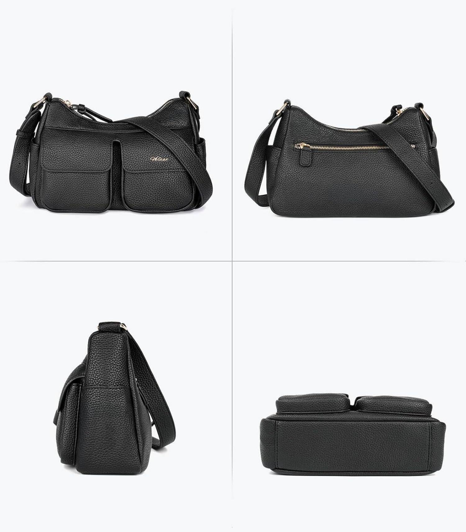 Umhängetasche Damen Leder Crossbody Schultertasche klein - Schwarz
