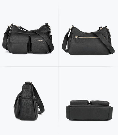 Umhängetasche Damen Leder Crossbody Schultertasche klein - Schwarz