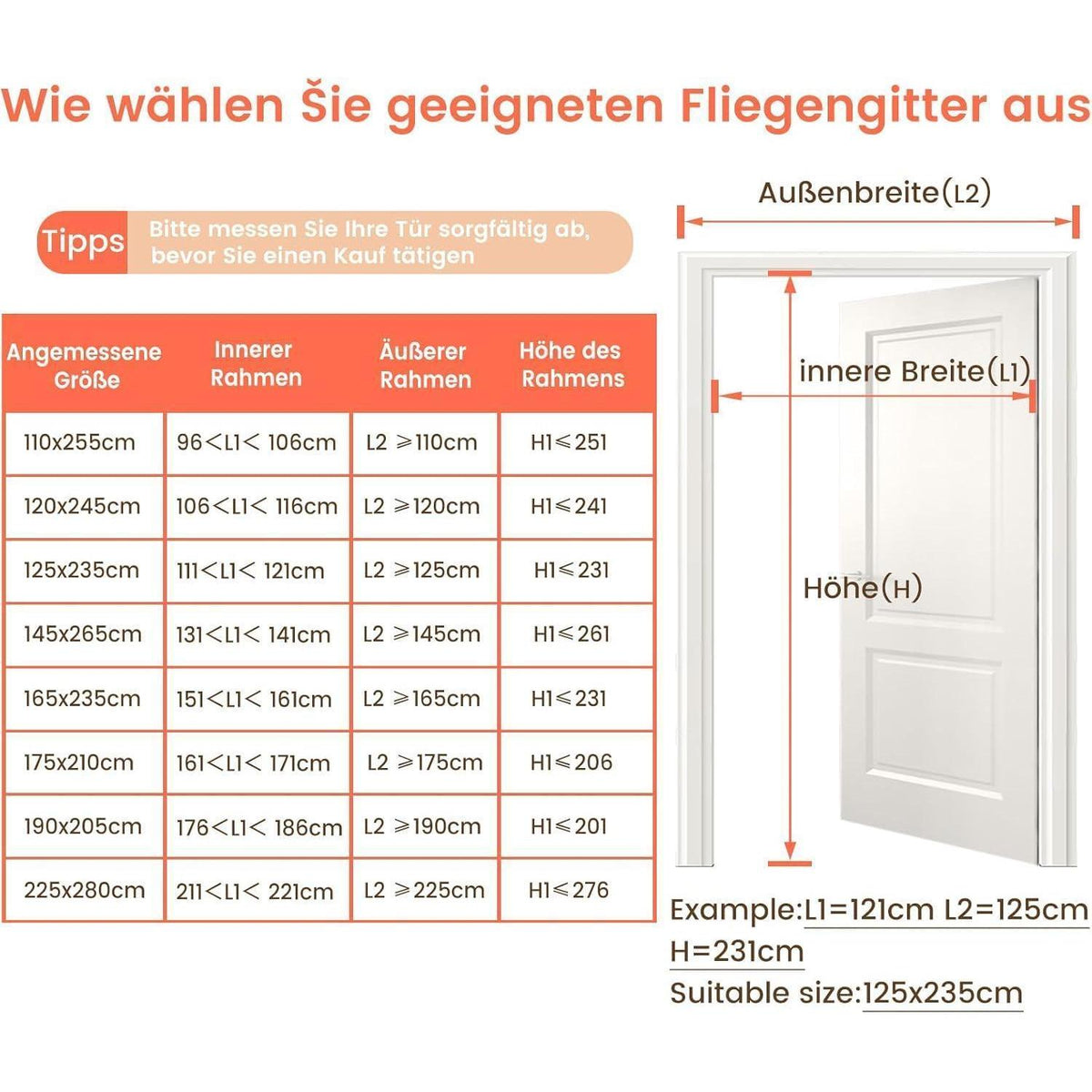 Doppeltür Fliegengitter 225x280cm – Magnet, Stark, Insektenschutz