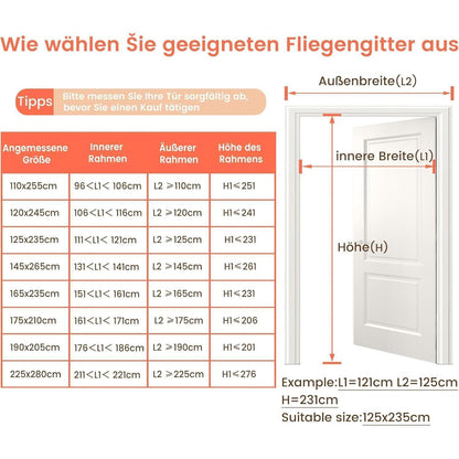 Doppeltür Fliegengitter 225x280cm – Magnet, Stark, Insektenschutz