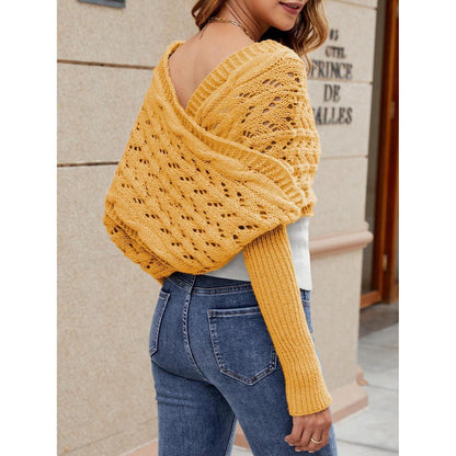 Schal mit Ärmeln Damen – Warmer Poncho Einheitsgröße Gelb