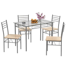 5-teiliges Esszimmer Set mit Glastisch & Stühlen