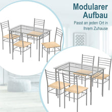5-teiliges Esszimmer Set mit Glastisch & Stühlen