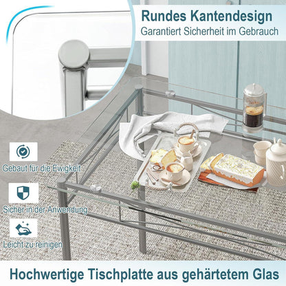 5-teiliges Esszimmer Set mit Glastisch & Stühlen