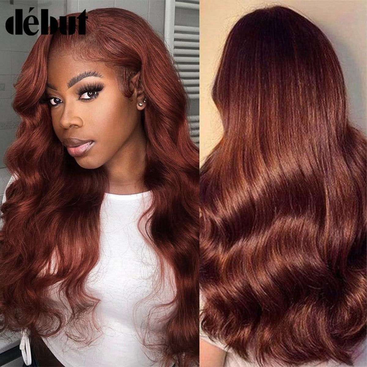 Rötlichbraune Body Wave Lace Front Perücke Echthaar 70cm